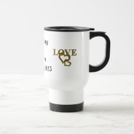 Corazones de amor de oro, nombres y tazas de viaje