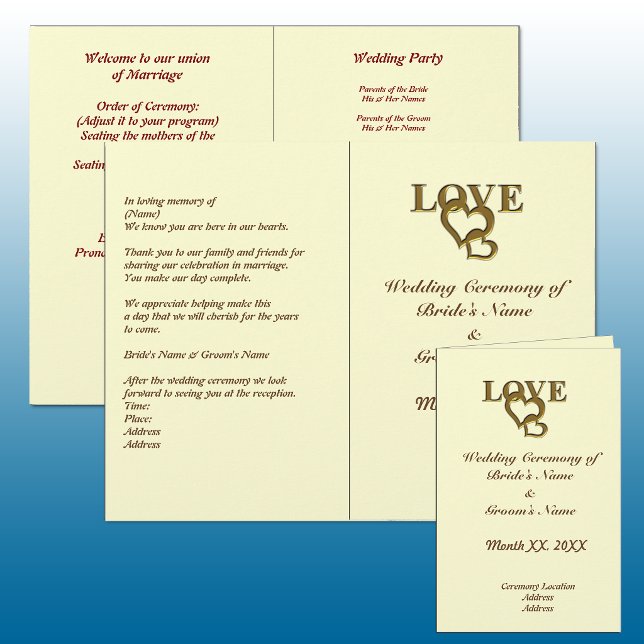 Corazones de Amor y Rosa Roja Programa Plegable de (Love Hearts and Red Rose Wedding Foldable Program)