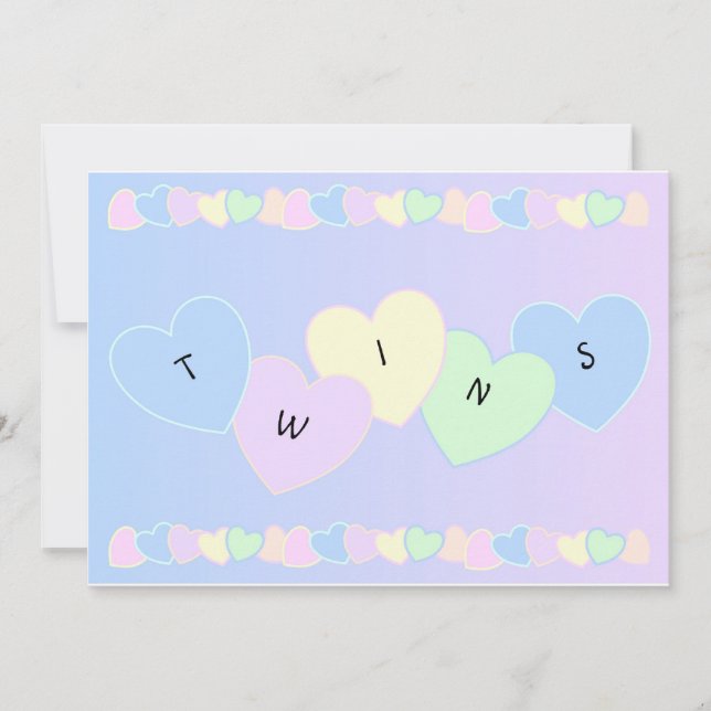 Corazones de anuncio de nacimiento de gemelos (Anverso)