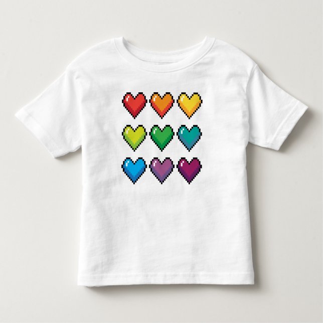 Corazones de arco iris de Pixel alegres - camiseta (Anverso)