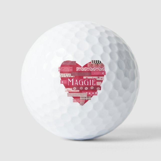 Corazones de arte en bolas de golf rosas y rojas (Anverso)