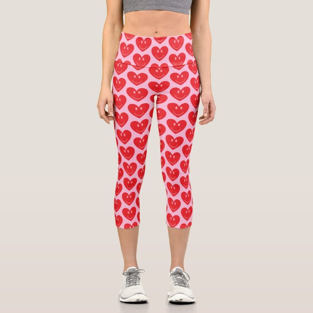 Corazones de cara felices Capri Leggings (Anverso)