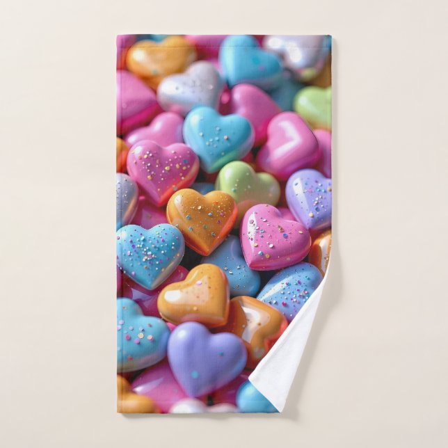 Corazones de Caramelo Coloridos (Toalla de mano)