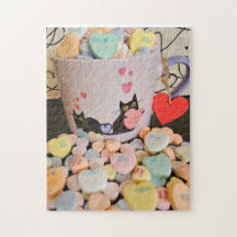 Corazones de Caramelo con Rompecabezas de Gatos