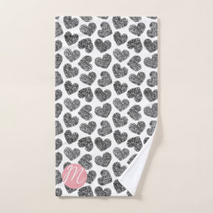 Corazones de doodle modernos en blanco y negro mon