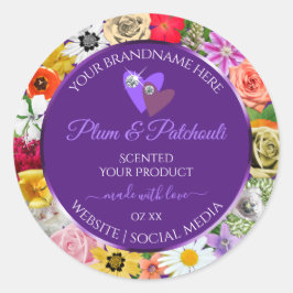 Corazones de etiquetas de producto púrpura de marc