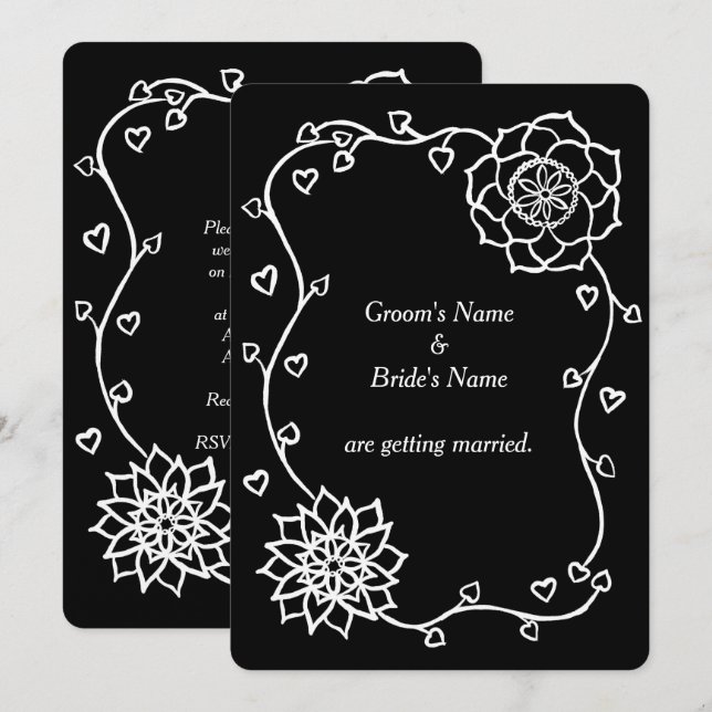Corazones de flores blancas en invitaciones a la b (Anverso / Reverso)