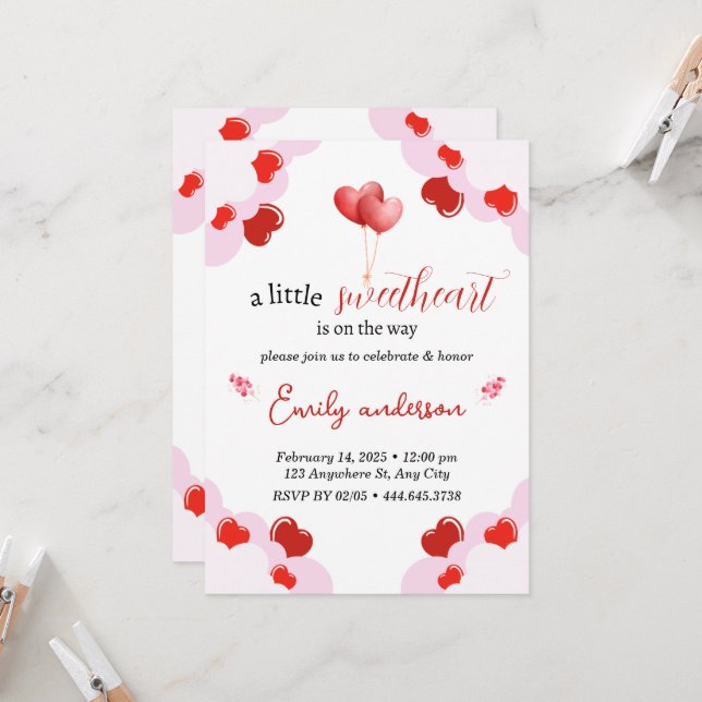 Corazones de invitación de día de San Valentín Bab (Anverso/Reverso In Situ)