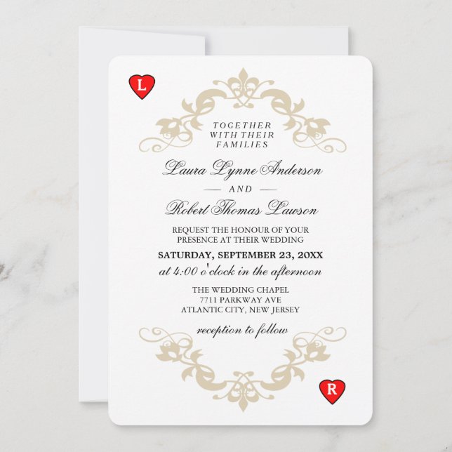 Corazones de invitación de matrimonio de cartas de (Reverso)