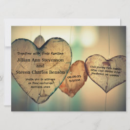 Corazones de madera rústica - Invitación a la boda