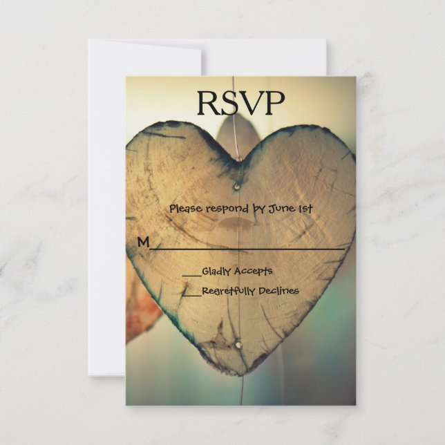 Corazones de madera rústica - Tarjeta RSVP (Anverso)