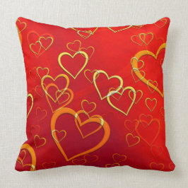 Corazones de Naranja y oro en Cojín decorativo roj