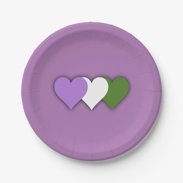 Corazones de orgullo genderqueer en plato de papel (Anverso)