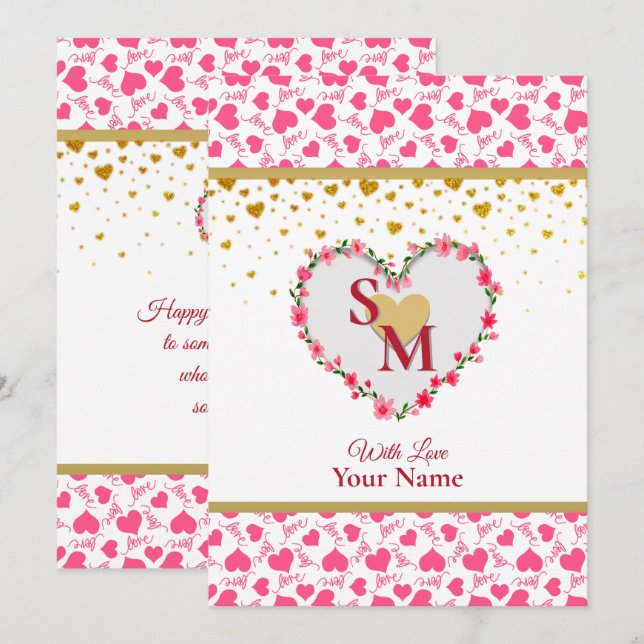 Corazones de Oro Romántico Monograma de Caligrafía (Anverso / Reverso)