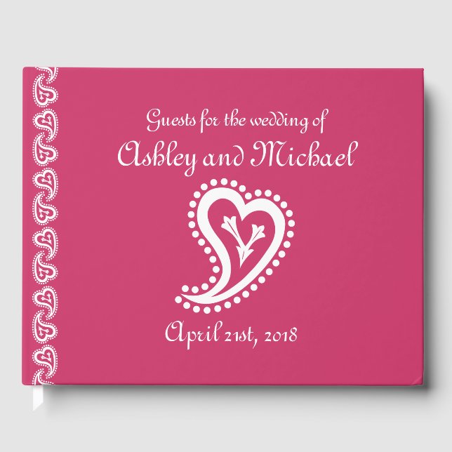 Corazones de paisley dulces en un libro de invitad (Anverso)