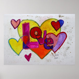 Corazones de Parche Arte de Amor Pintura Póster Im
