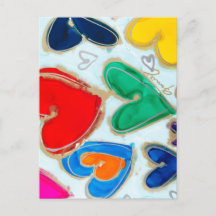 Corazones de pereza en postal azul