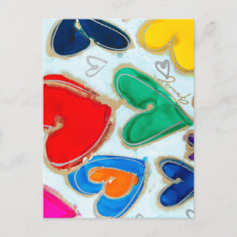 Corazones de pereza en postal azul