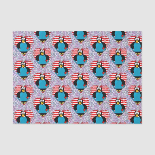 Corazones de pingüino de papel de tejido el día de (Anverso)