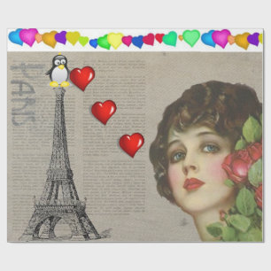 Corazones de pingüino de papel envuelto de el día 