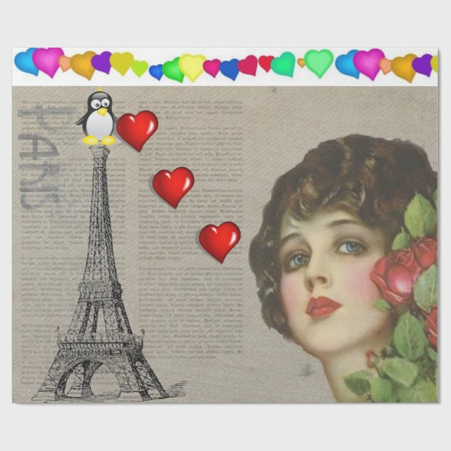 Corazones de pingüino de papel envuelto de el día  (Superficie plana)