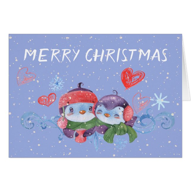 Corazones de pingüinos y Navidades de copos de nie (Anverso (Horizontal))