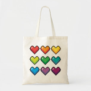 Corazones de Pixel alegres en la bolsa de tono arc