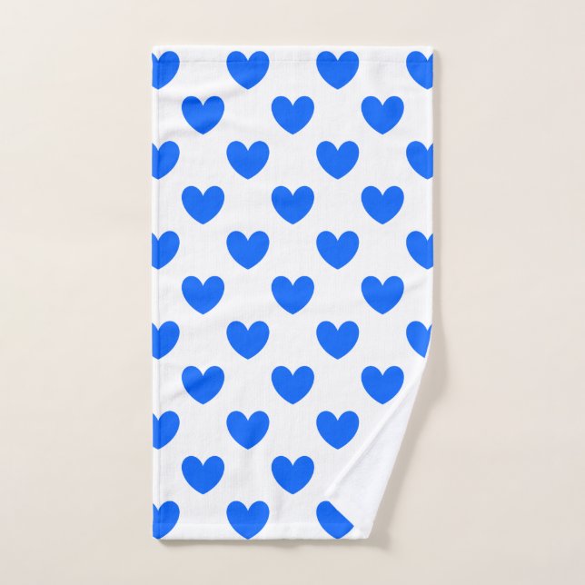 Corazones de polka azul en blanco (Toalla de mano)