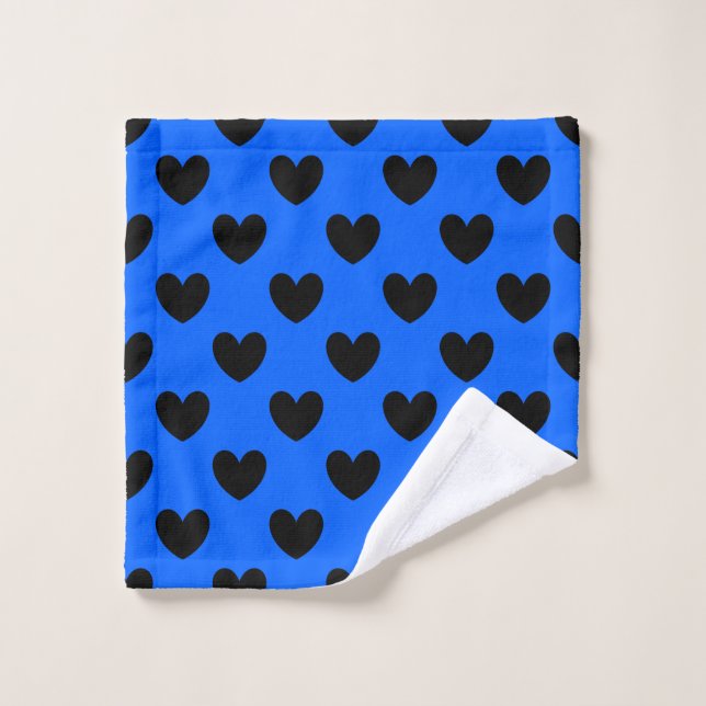 Corazones de polka negra en azul (Toallita)