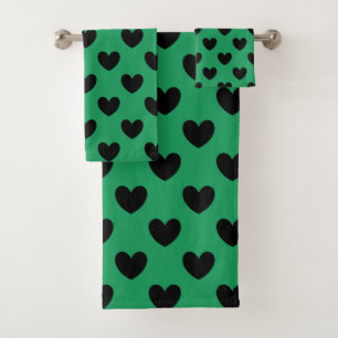 Corazones de polka negra en Kelly Green