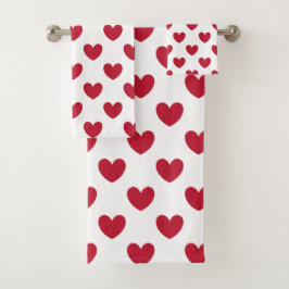 Corazones de polka roja en blanco