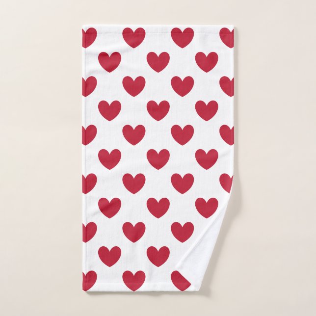 Corazones de polka roja en blanco (Toalla de mano)