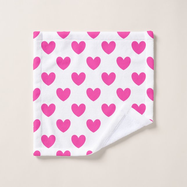 Corazones de polka rosa de Fuchsia en blanco (Toallita)
