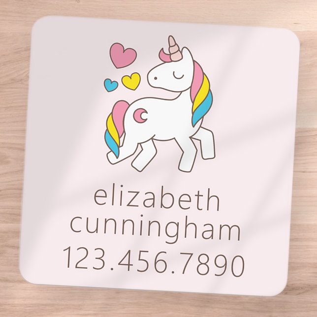 Pegatinas personalizadas para niños. Etiquetas adhesivas con nombre  personalizado. (unicornios) : Productos de Oficina