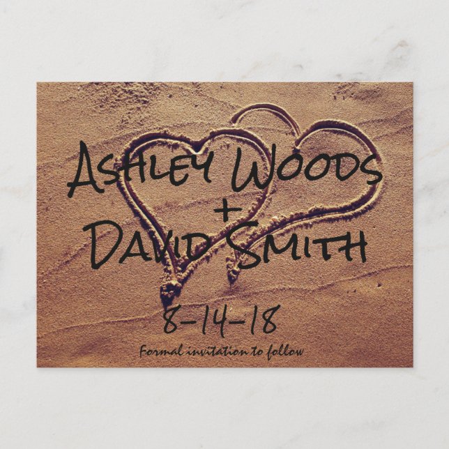 Corazones dibujados en arena Guardar la postal de  (Anverso)