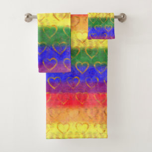 Corazones dorados, brillantes colores de bandera d