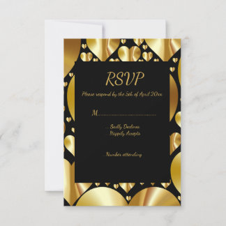 corazones dorados tarjeta de respuesta rsvp fiesta