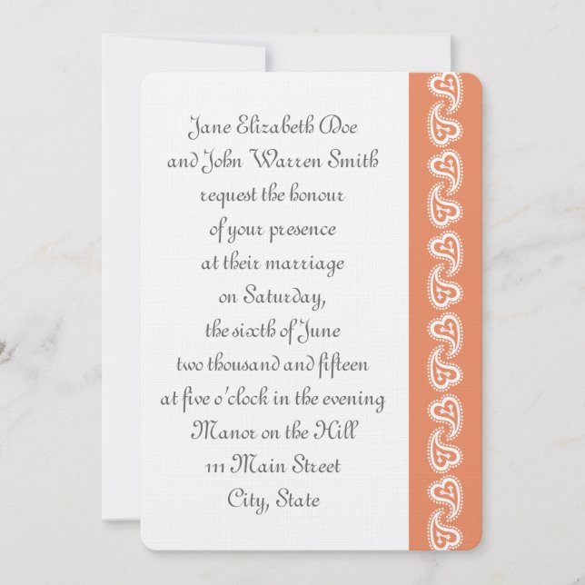 Corazones dulces paisley en la invitación a la bod (Anverso)