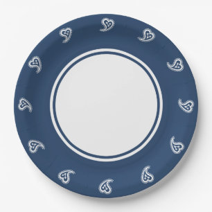 Corazones Dulces Paisley en Plato de Papel Azul Ma