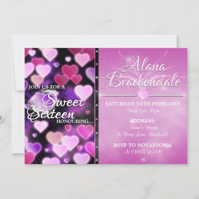 Corazones dulces rosados 16 invitaciones de cumple (Anverso)