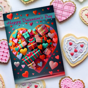 Corazones dulces y presenta tarjeta El día de San 