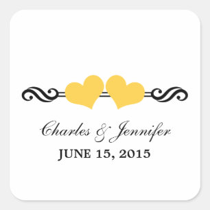 Corazones elegantes pegatinas de boda, amarillo