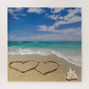 Corazones En El Rompecabezas De La Playa De Arena