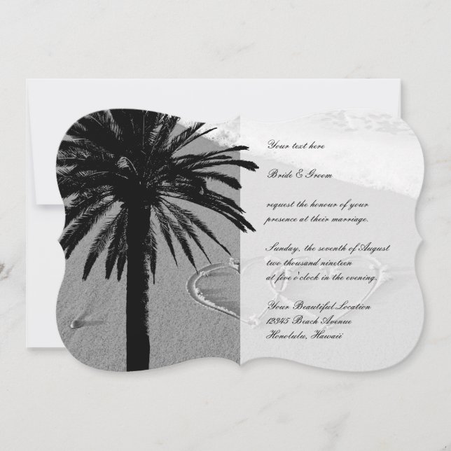 Corazones en la arena tropical invitaciones de bod (Anverso)