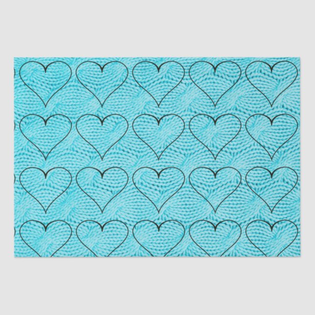 Corazones en papel de tejido del cable azul (Anverso)