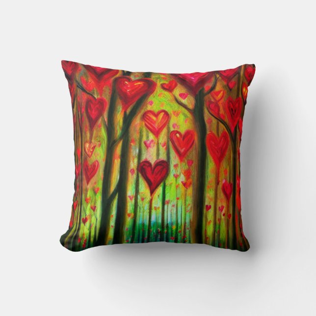 Corazones en un Cojín decorativo forestal (Anverso)