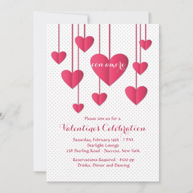 Corazones En Una Invitación De String Con Amore (Anverso)