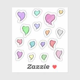Corazones esbozados hoja Pegatina pequeña transpar
