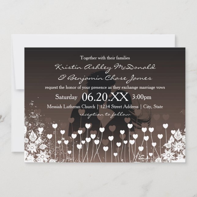 Corazones Flor Silueta - Invitación de Boda (Anverso)