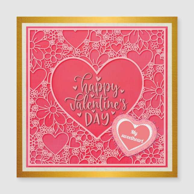 Corazones florales elegantes rojos y rosados para  (Anverso)